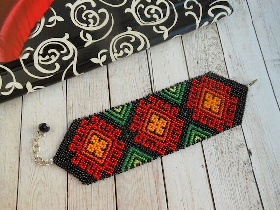 Ethnic bracelet beaded black bracelet beadwor...