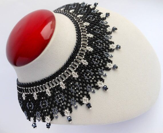 Black women's necklace collar Wide necklace f...