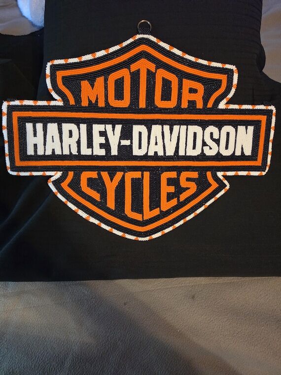 Hand beaded Harley Davidson wall art...