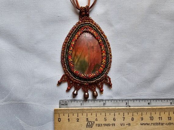 Handmade brown/green pendant with brown/green...