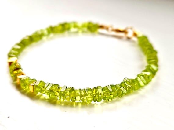 Peridot Bracelet, Green Natural Gemstones, Ha...