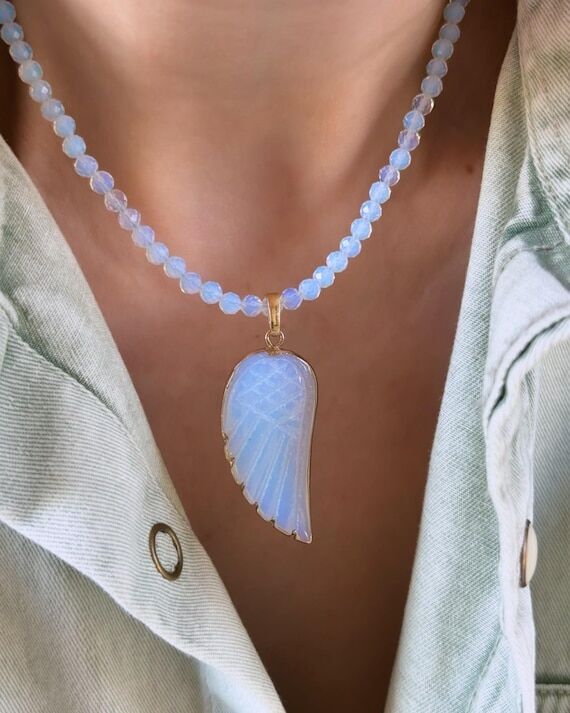 Opal Necklace, Angel Wings, Layered Necklace,...