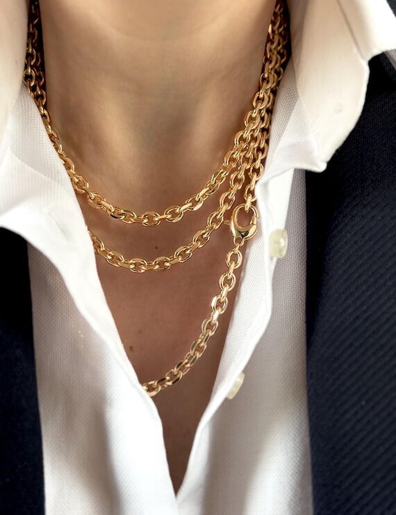 Extra Long Gold Curb Chain, Long Big Round Li...