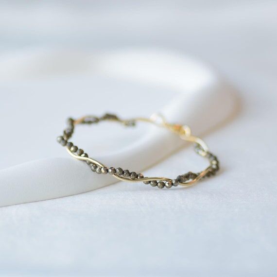 Pyrite Bangle Bracelet,Wavy Gold Bangle,Wire ...