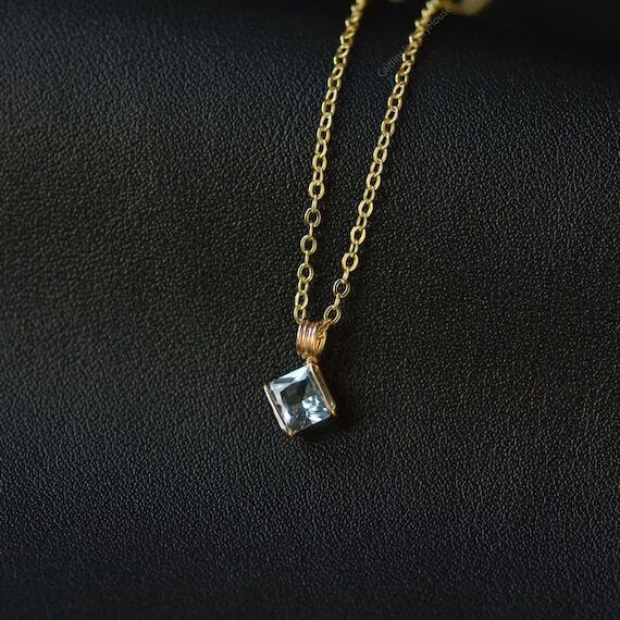 Dainty Light Blue Spinel Necklace, Birthstone...