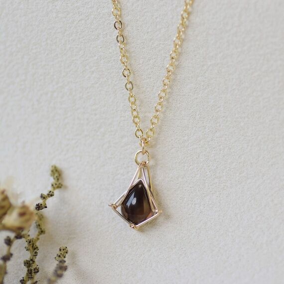 Smoky Quartz Necklace, Teardrop Crystal Penda...