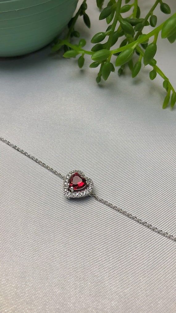 Handmade Silver Plated Heart-Shaped Red Stone...