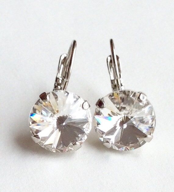 Crystal Drop Earrings: 12MM Austrian Crystal,...