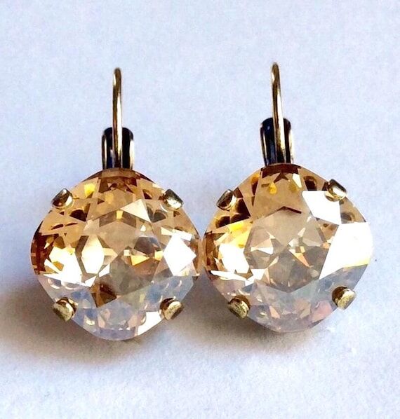 Austrian Crystal Drop Earrings, 12mm Golden S...