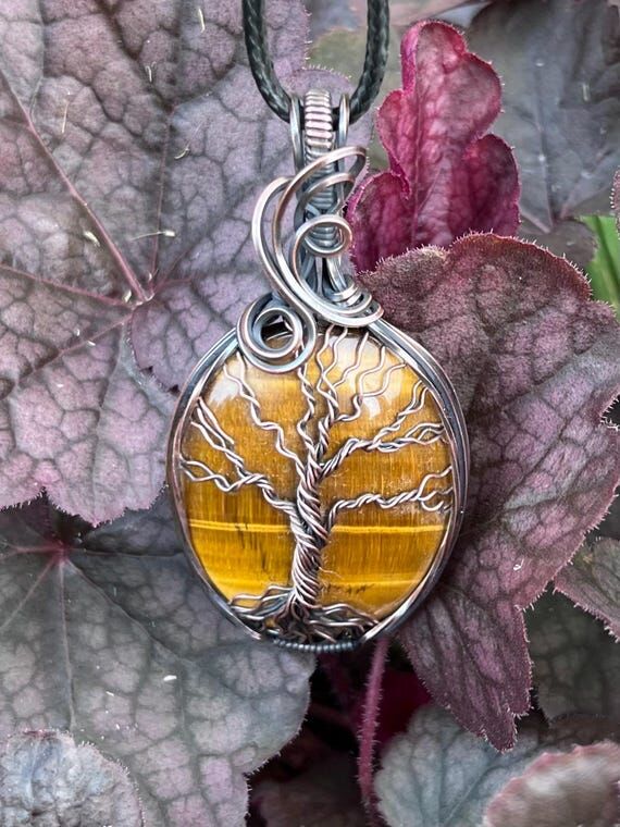 Golden Tiger Eye Tree of Life Pendant | Handm...