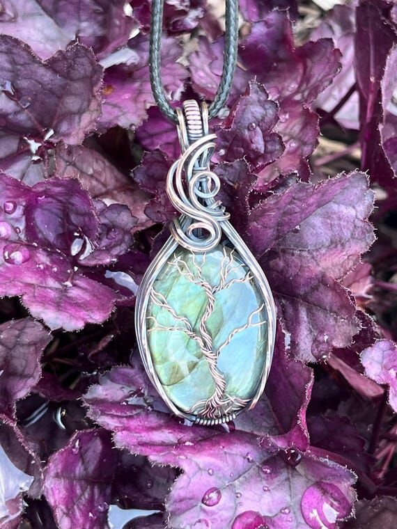 Labradorite Tree of Life Pendant, Blue Green ...