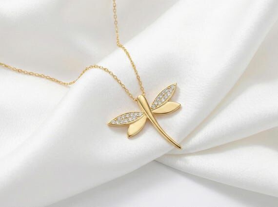 Dainty Dragonfly 925 Silver Necklace, Zircon ...