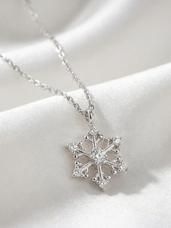 Dainty Snowflake Necklace: 925K Silver Pendan...