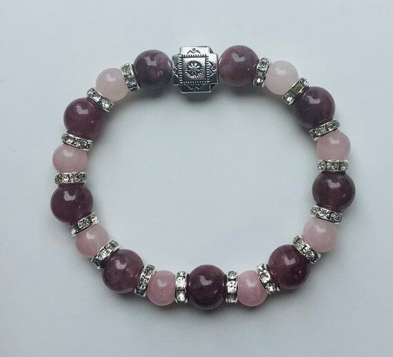 Rose quartz, lepidolite, silver spacer beads,...