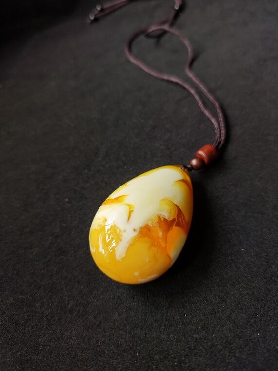 Boho Honey Drop Pendant Necklace , Baltic Amb...