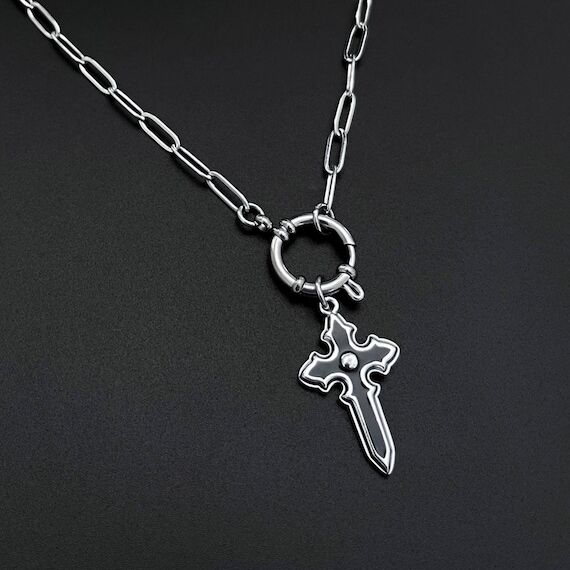 Gothic Cross Clasp Necklace: Stainless Steel ...