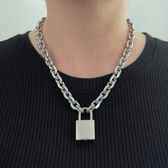 Handmade Stainless Steel Padlock Necklace: Ch...