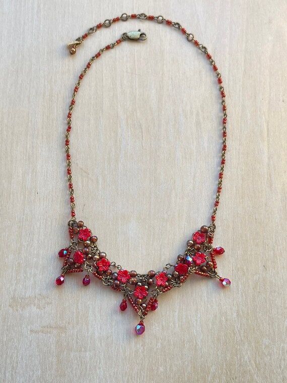 Vintage COLLEEN TOLAND Red XO Handbeaded Flor...