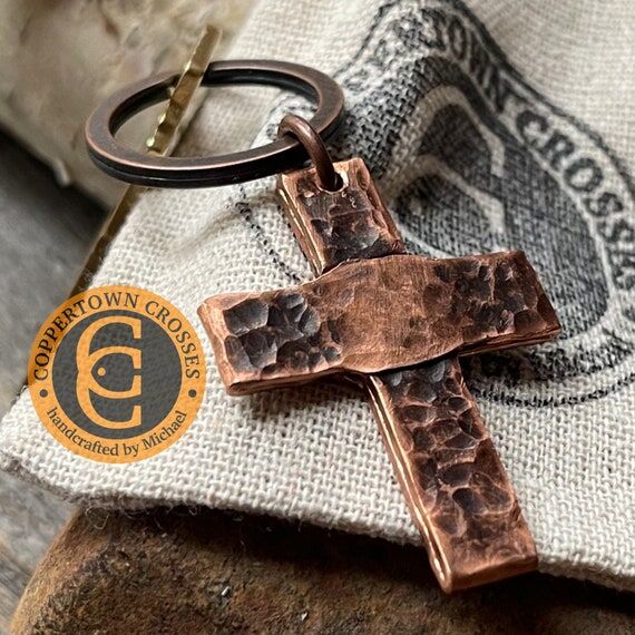 Copper Cross Keychain - Artisan Hammered - Ca...