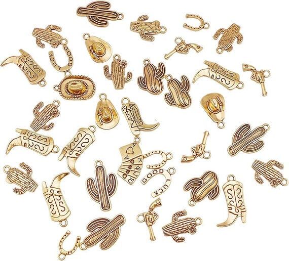 Gold Western Charms: Cowboy Boots, Cactus, Ho...