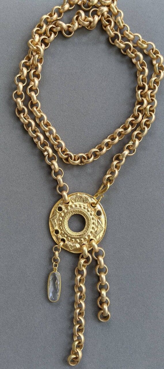 Multifunctional heavy chain gold necklace wit...