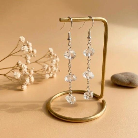 Raw Herkimer Diamond Sterling Silver Dangle E...