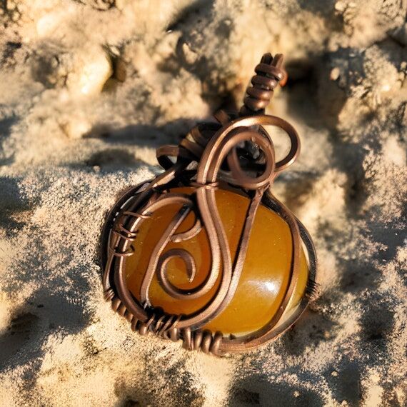 Pumpkin Pendant with Orange Agate in Copper H...