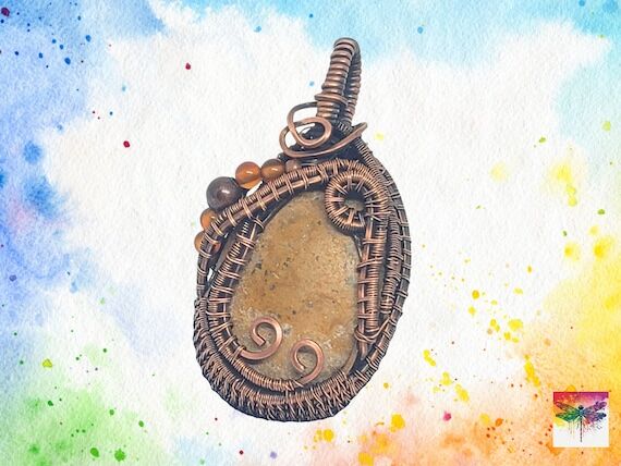 Brown Agate Copper Wire-Wrapped Pendant with ...