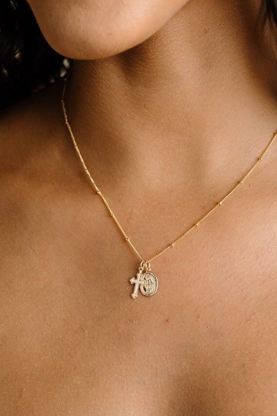 Dainty Virgin Mary Necklace with Cross, Mirac...
