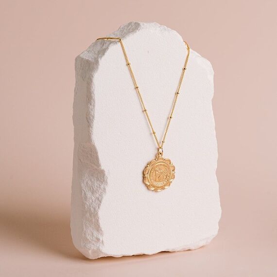 Gold Medallion Necklace, St Christopher Medal...