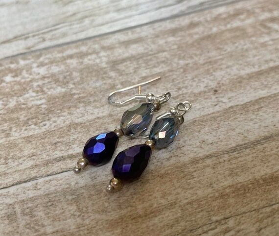 Stunning Purple and Blue Drop Crystal Earring...