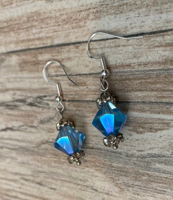 Stunning Blue Crystal Diamond Shaped Earrings...
