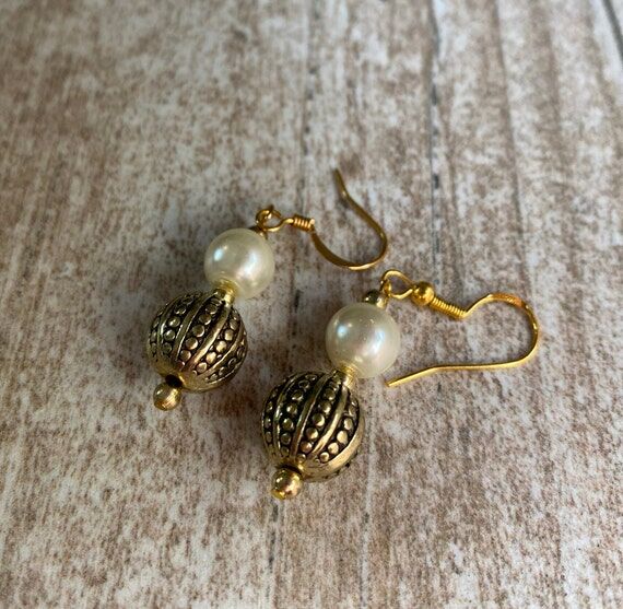 Pearl Drop Earrings, Gold and Pearl Earrings,...