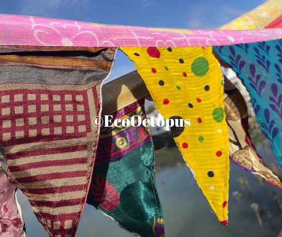 JOYFUL multi-coloured bunting. Handmade recyc...