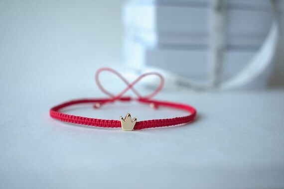 Crown Charm Macrame Bracelet, Adjustable Frie...