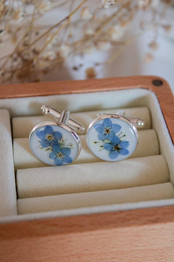 Floral Cufflinks in Silver, Forget Me Not Wil...