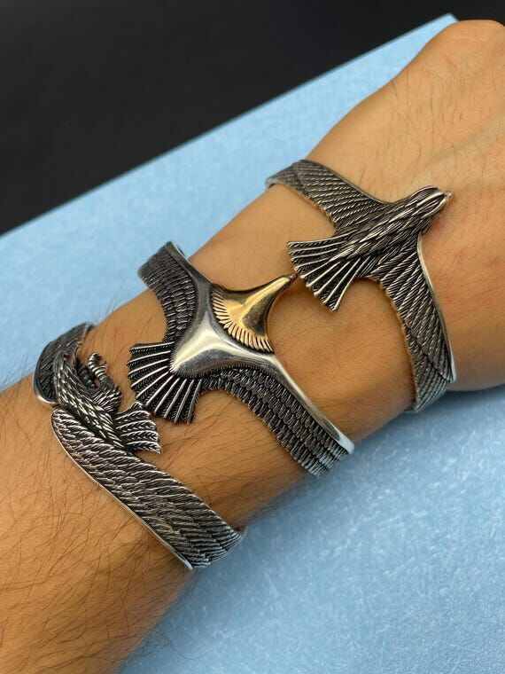 925 Sterling Silver Eagle Wings Cuff Bracelet...