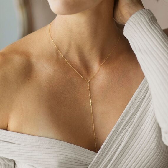 ANA Long Lariat Necklace, Delicate Y necklace...