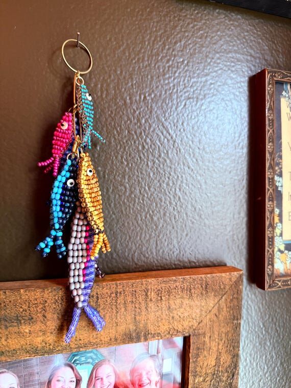 Beaded Fish Catch Mini Wall Hanging - Mixed M...