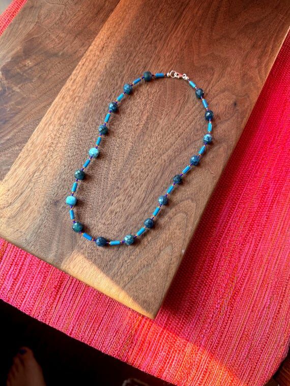 Simple Teal Agate + Primary Color Bead Neckla...
