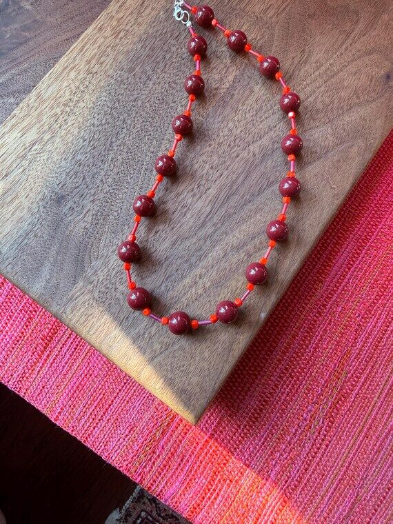 Simple Cranberry Red Lacquer Bead Necklace...