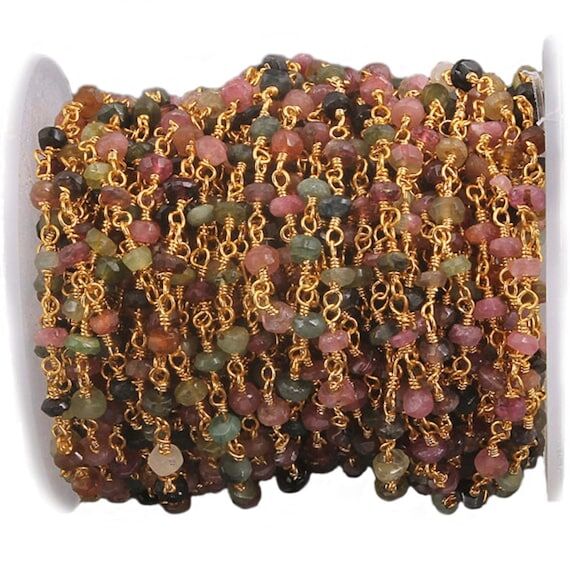 Multi Tourmaline Gemstone Beaded Chain - 3.5-...