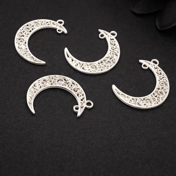 Sterling Silver Crescent Moon Charm, Filigree...