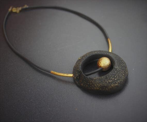 Modern minimalist black necklace, statement n...