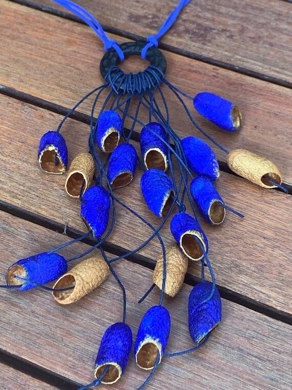 Statement blue necklace, Big Blue Beaded neck...