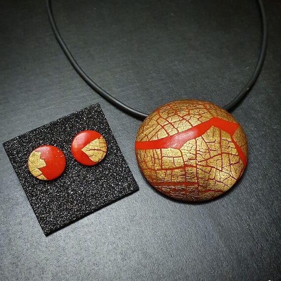 Statement red jewelry, Modern red gold set of...