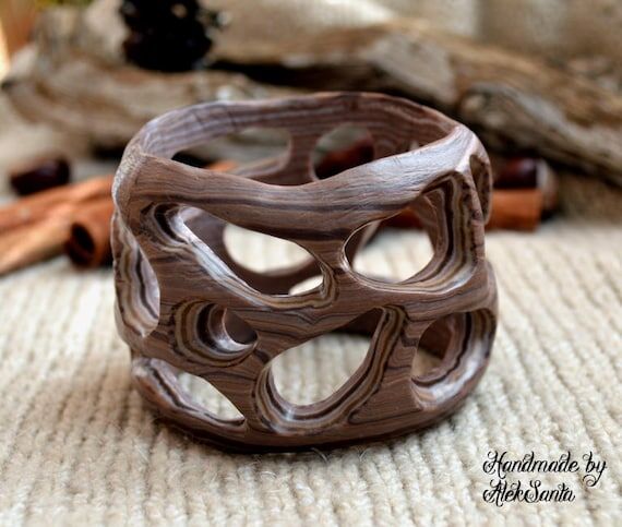 Brown & Beige Wide Chunky Boho Bangle Bracele...