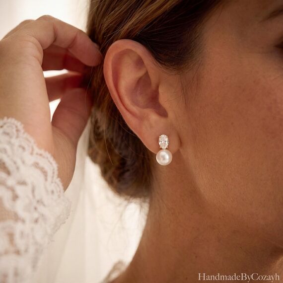 Natural Freshwater Pearl Diamond Earrings, We...