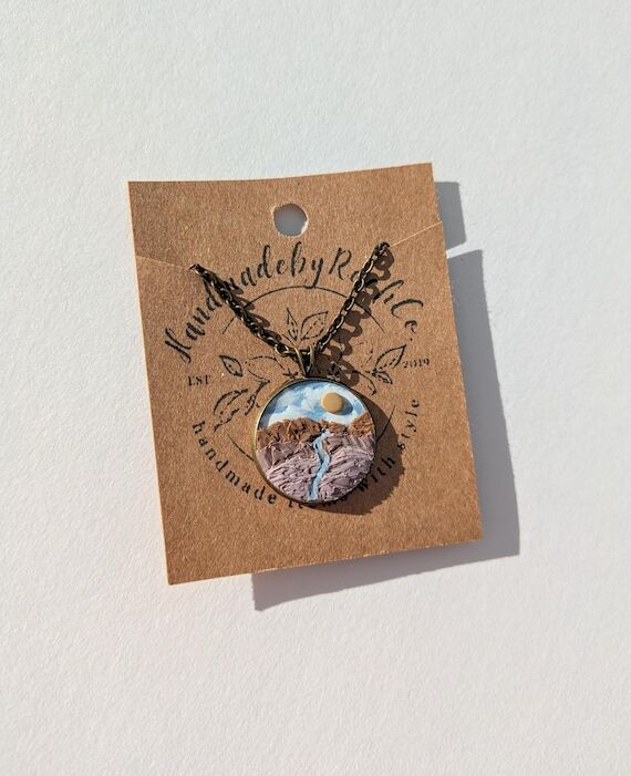Handmade Clay Landscape Necklace | Boho Mount...