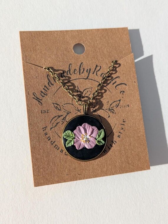 Handmade Prairie Rose Clay Necklace | Boho Fl...